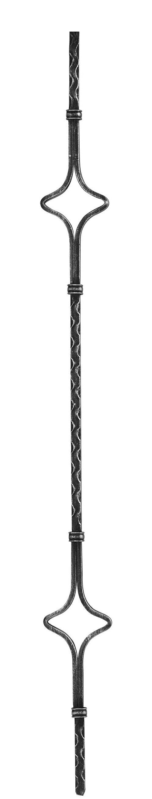 Zierstab 12x12mm, gehämmert, H: 900mm, 2x Ornament außermittig