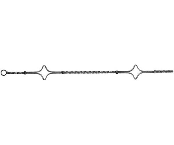 Zierstab 12x12mm, gehämmert, H: 900mm, 2x Ornament außermittig