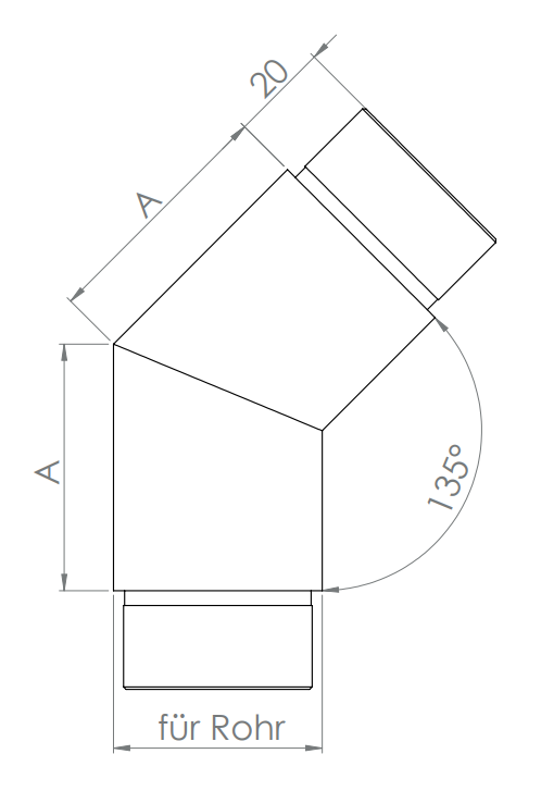 Edelstahl Eckstück 135°, zum Einstecken ins Rohr, V2A / V4A