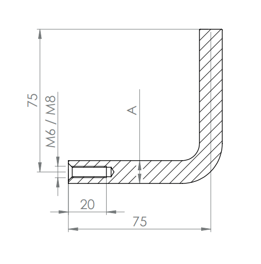Bügel Edelstahl, 90° gebogen, 1 x Innengewinde, 1 x flach zum Anschweißen, V2A / V4A