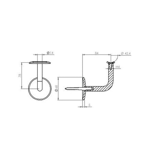 -AKTION- Handlaufhalter mit Stockschraube und Anschlussplatte, zum Anschrauben des Handlaufs, V2A