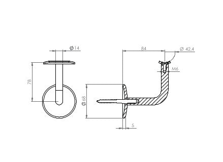 -AKTION- Handlaufhalter mit Stockschraube und Anschlussplatte, zum Anschrauben des Handlaufs, V2A