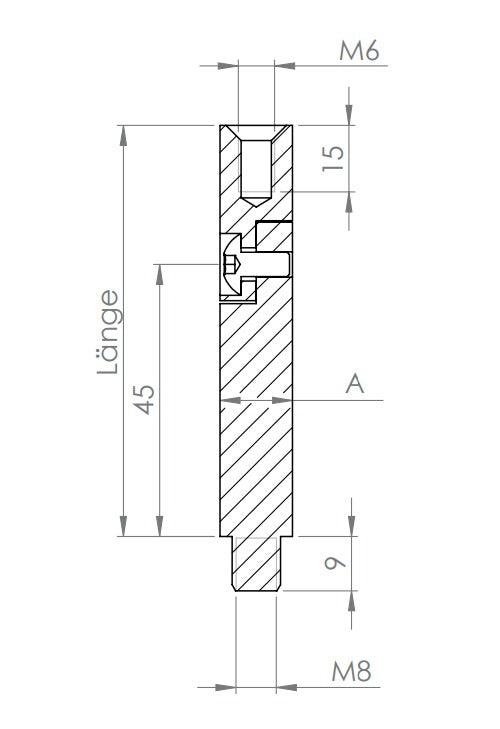 Gelenkstift Edelstahl, quadratisch, 1 x Außengewinde, 1 x Innengewinde, V2A
