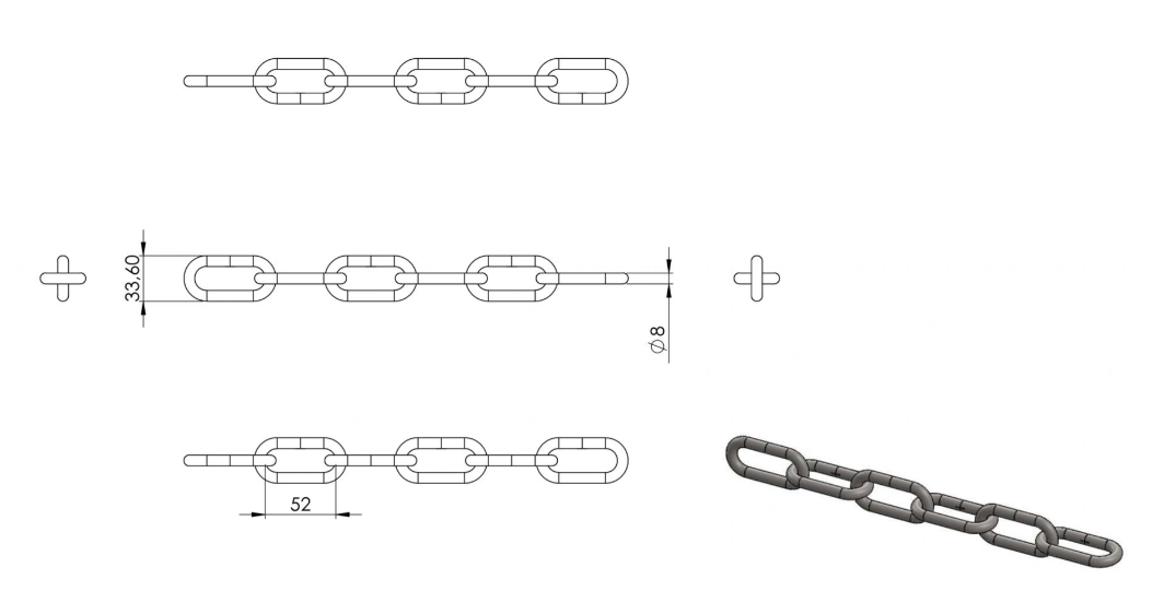 Zeichnung Edelstahlkette langgliedrig Ø 8 mm