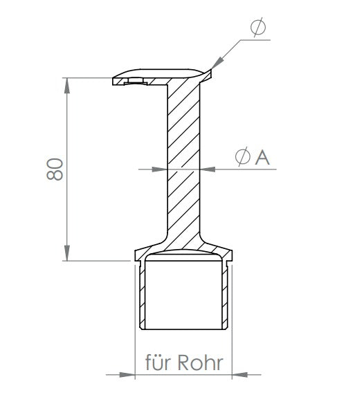 Handlaufstütze Edelstahl aus einem Stück mit Handlaufanschlussplatte 90°, V2A/V4A