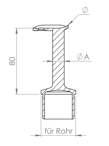 Handlaufstütze Edelstahl aus einem Stück mit Handlaufanschlussplatte 90°, V2A/V4A