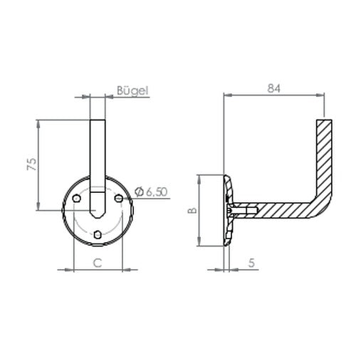 verschraubter Handlaufhalter mit 3 Bohrungen, zum Anschweißen des Handlaufs, V2A / V4A