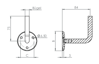 verschraubter Handlaufhalter mit 3 Bohrungen, zum Anschweißen des Handlaufs, V2A / V4A
