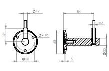verschraubter Handlaufhalter mit Durchgangsbohrung und Linsenkopfschraube, V2A