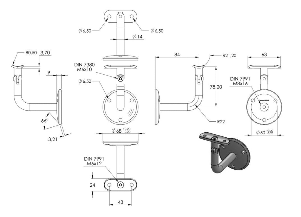 Zeichnung Handlaufhalter mit Bügel Ø 14 mm