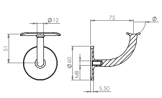 verschweißter Handlaufhalter mit Anschlussplatte, zum Anschrauben des Handlaufs, V2A / V4A