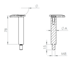 Handlaufstütze zum Schrauben, Stift mit Außengewinde M8 und Handlaufanschlussplatte 90°, V2A