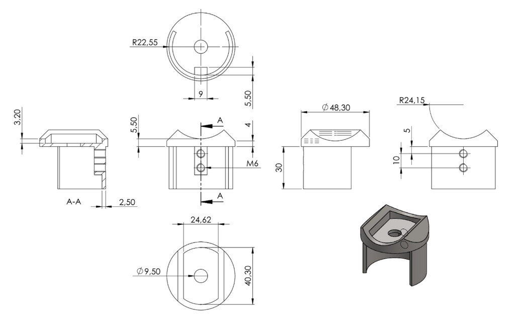 Adapter für Rund-Nutrohr Ø 48,3 mm