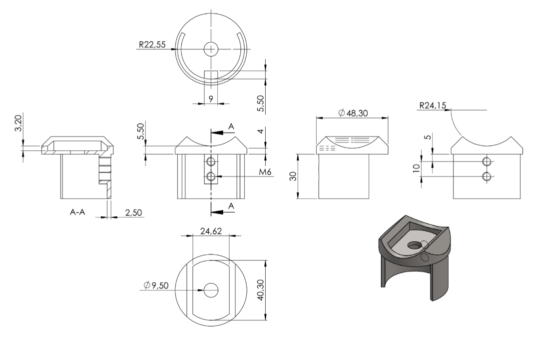Adapter für Rund-Nutrohr Ø 48,3 mm
