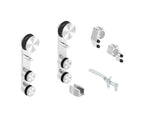 Glasschiebetürsystem, Set mit 2 Einzelrollwagen, Stopper, Bodenführung und Gabelschlüssel, V2A