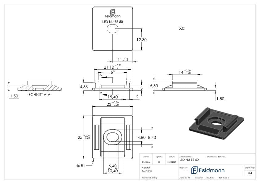 LED-Nutrohr: Befestigungselement, 50er-Set für LED-Trägerprofil