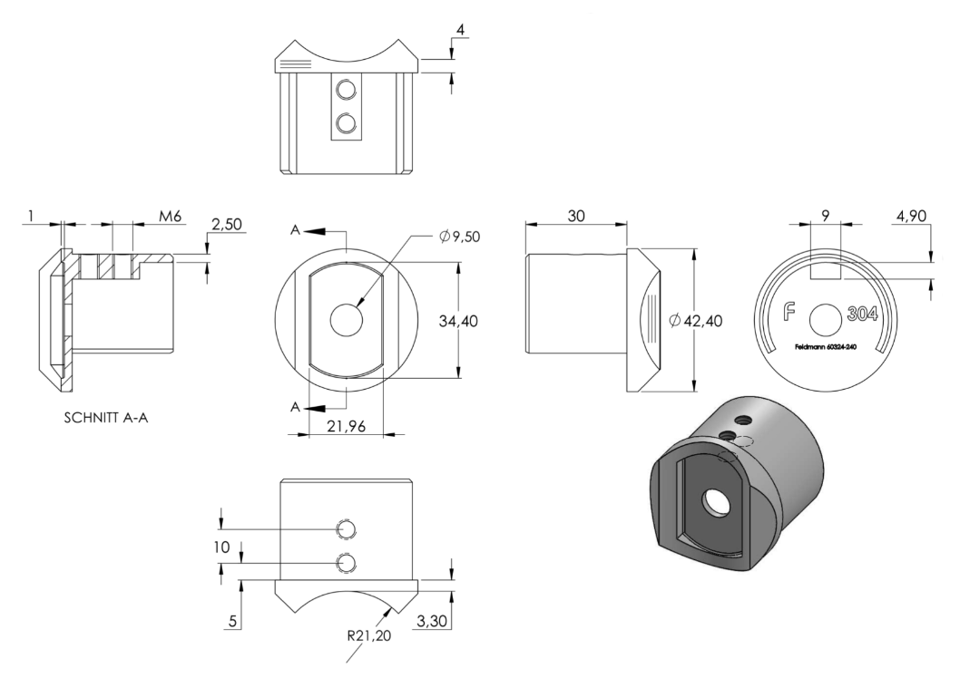 Adapter für Rund-Nutrohr Ø 42,4 mm