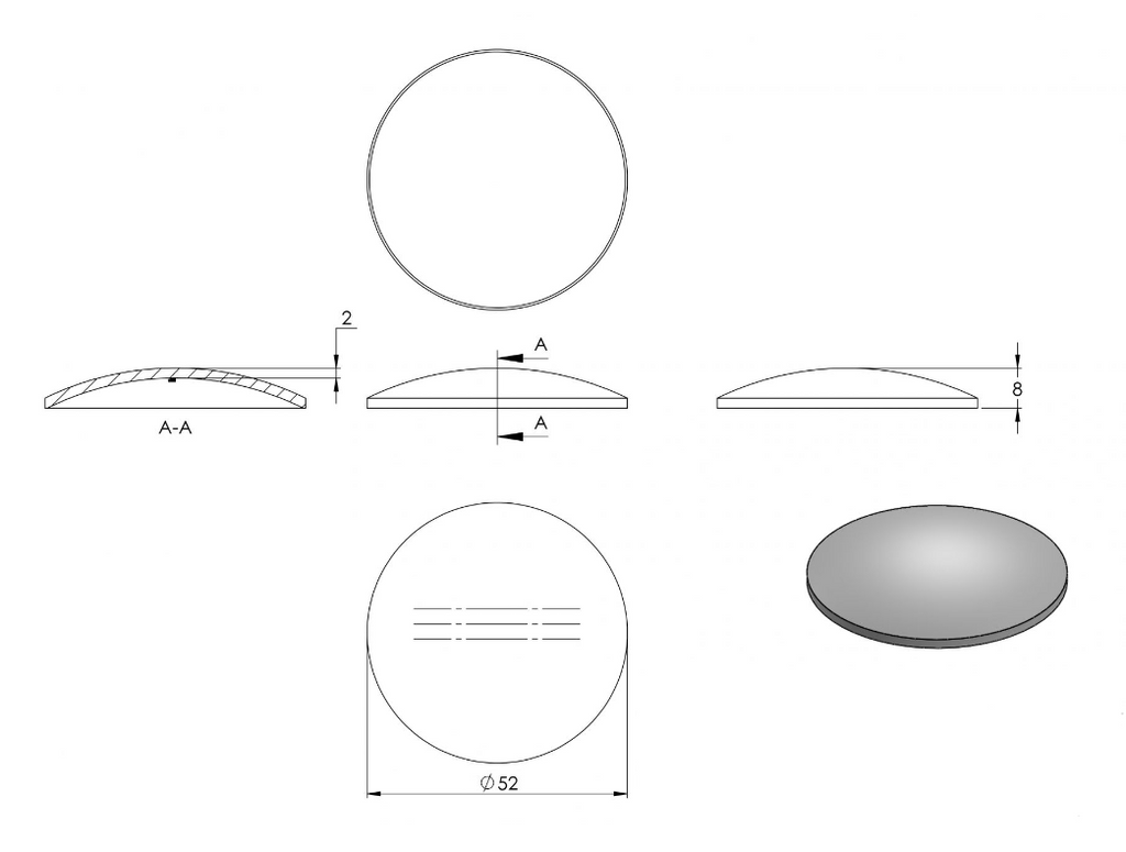 Zeichnung Rohrabschlussschale für Rohr Ø 52,0 mm