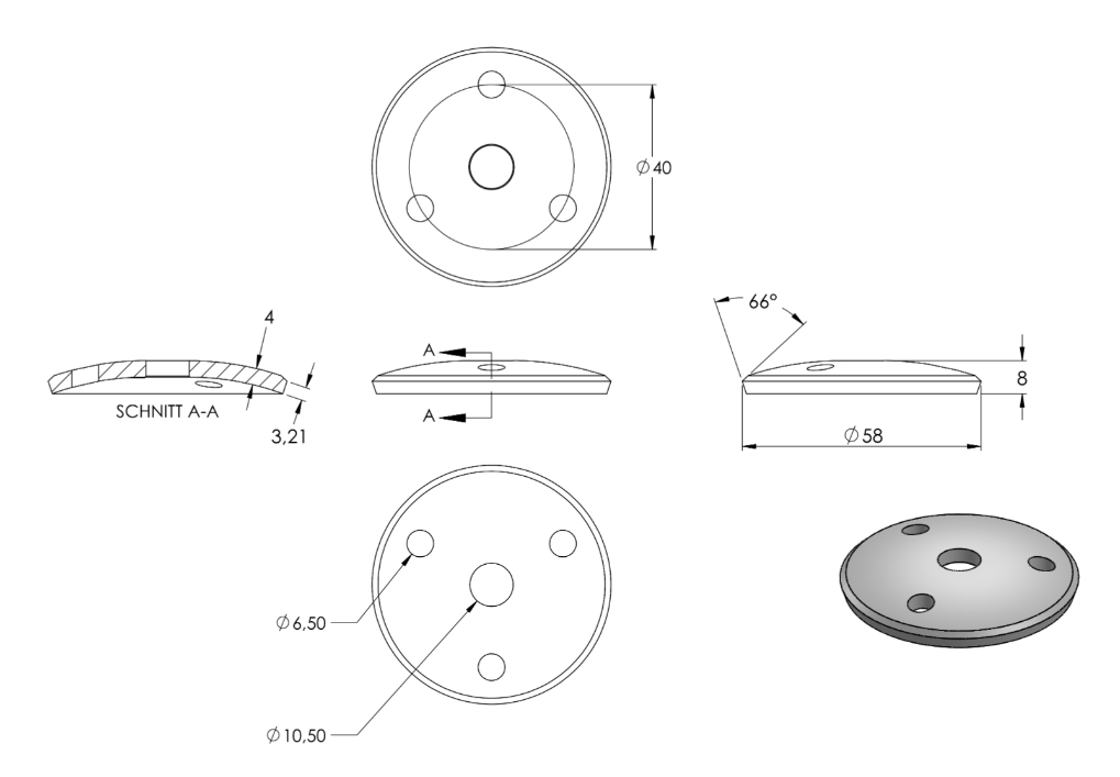 Zeichnung Ronde gewölbt Ø 58 mm