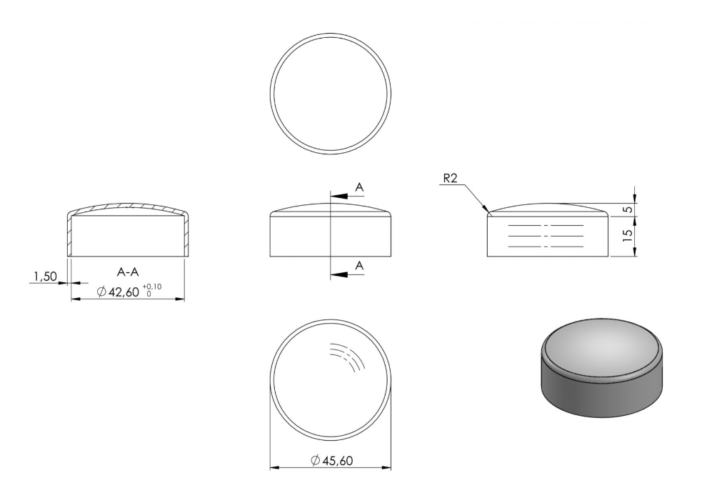 Zeichnung Endkappe für Rohr Ø 42,4 mm