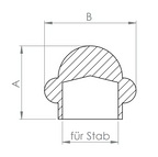 Edelstahl Zierabschlusskugel mit Bündchen, Vollmaterial, für Rundmaterial, zum Kleben, V2A
