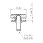 BRENK-fix® Glaspunkthalter Ø 30 mm, mit Gewindestift und Gummipaar / Alu, V2A, V4A