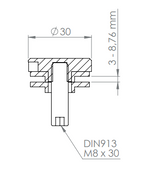 BRENK-fix® Glaspunkthalter Ø 30 mm, mit Gewindestift und Gummipaar / Alu, V2A, V4A