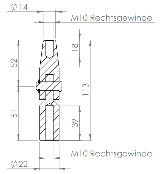 Gelenkverbinder (von Zugstange zu Ankerplatte), 2 x Rechtsgewinde M10, zu Vordachsystem Edelstahl