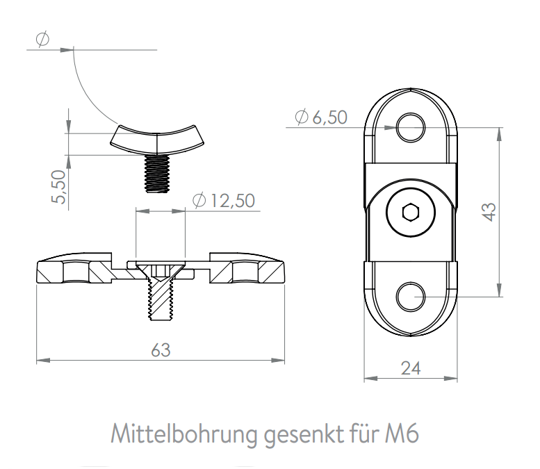Handlaufanschlussplatte verstellbar, zum Verschrauben, V2A / V4A