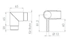 verschweißter Handlaufhalter, Stift mit Steckecke 90° für Rohr Ø 42,4 mm, V2A