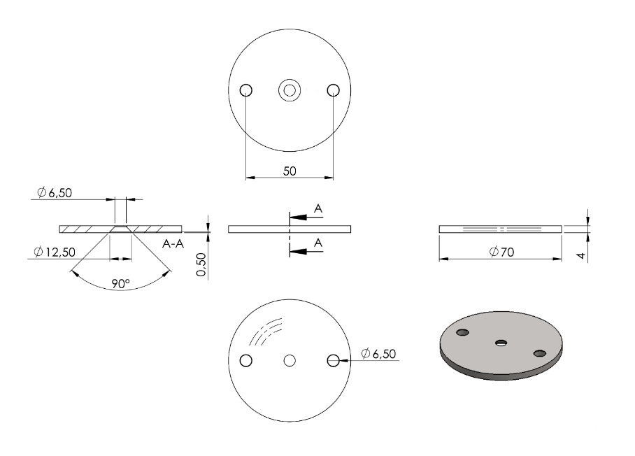 Edelstahl Ronde für Handlaufhalter, ohne Fase, Mittelbohrung und 2 Bohrungen, Rundschliff, V2A