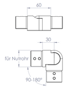 flexibler Verbinder für Rund-Nutrohr, seitwärts 90-180°, V4A