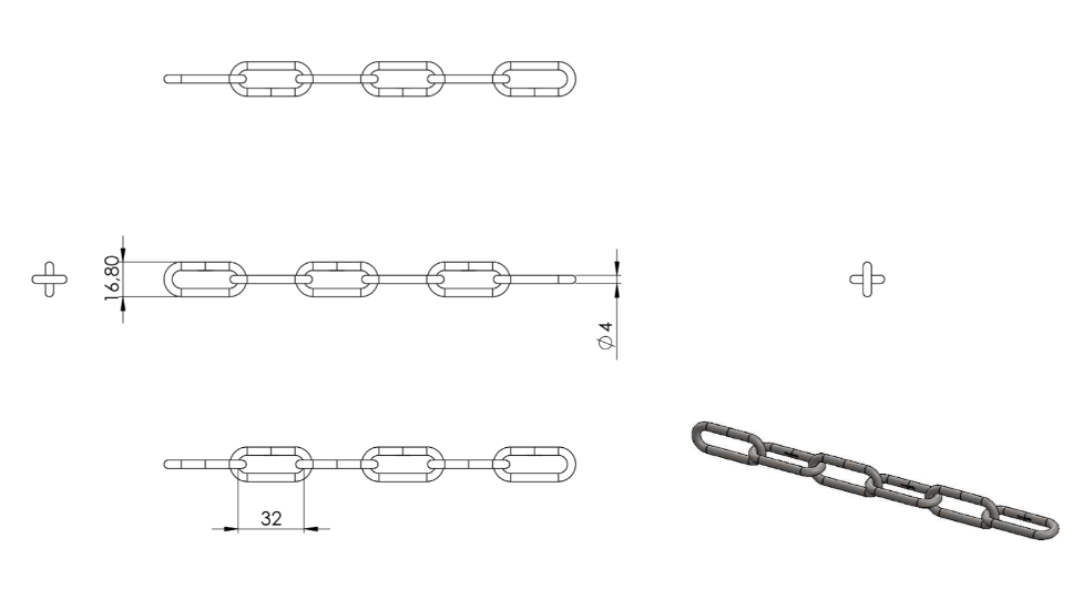 Zeichnung Edelstahlkette langgliedrig Ø 4 mm