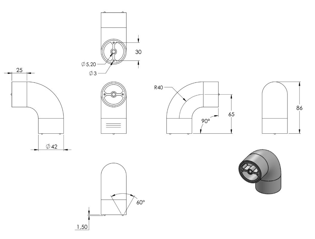 Rohrbogen 90° für Holzhandlauf Ø 42 mm, V2A