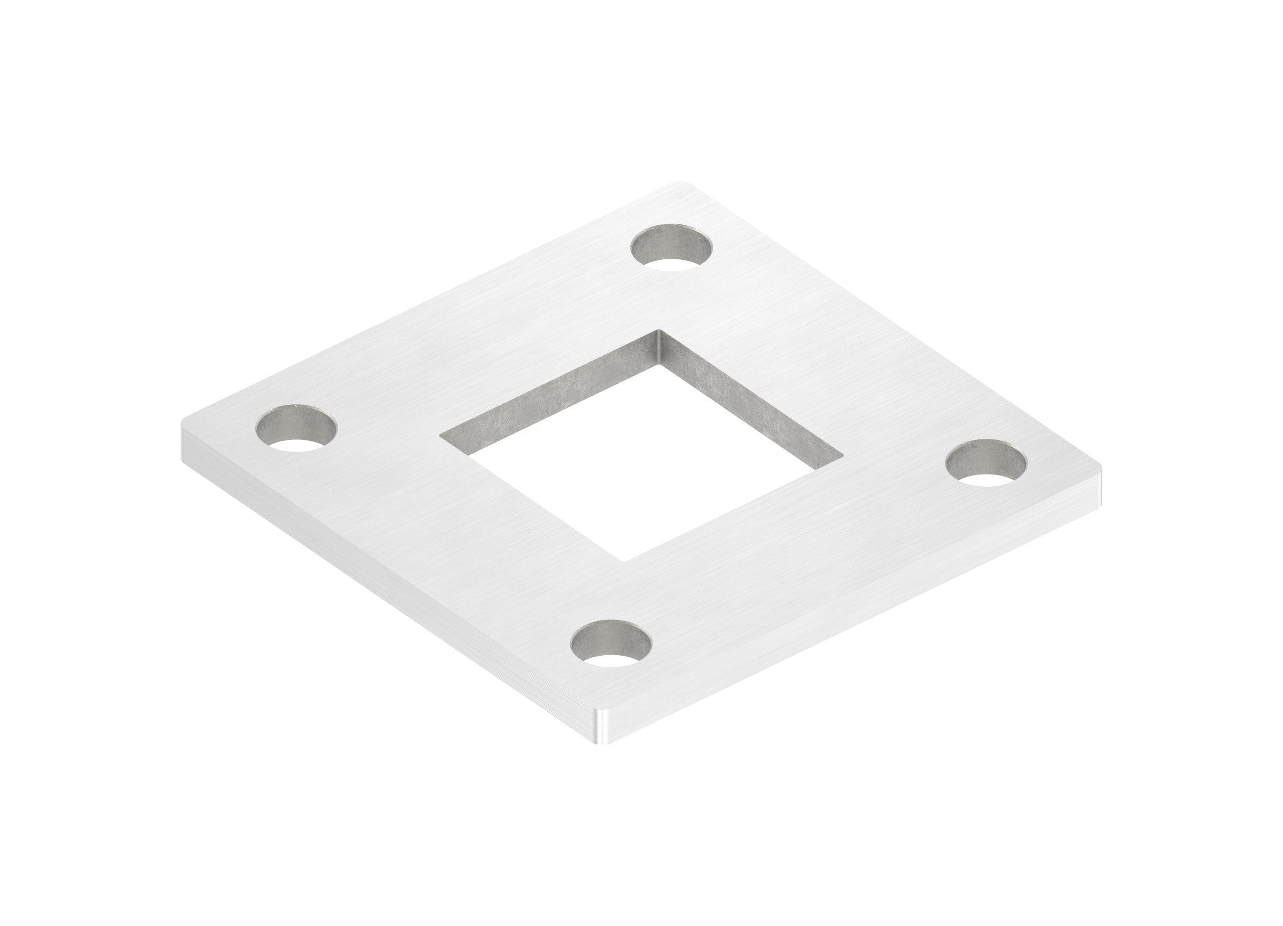 Edelstahl Ankerplatte quadratisch, ohne Fase, 4 Bohrungen und Mittelbohrung, Längsschliff, V2A