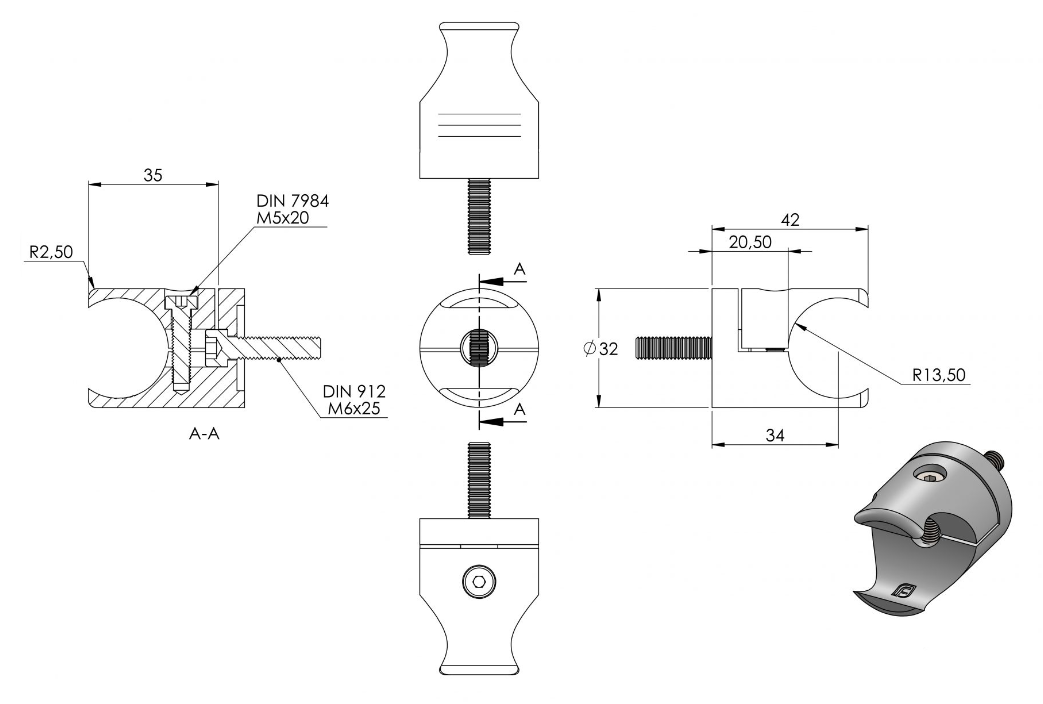 Zeichnung Blechhalter Ø 27 mm Anschluss flach