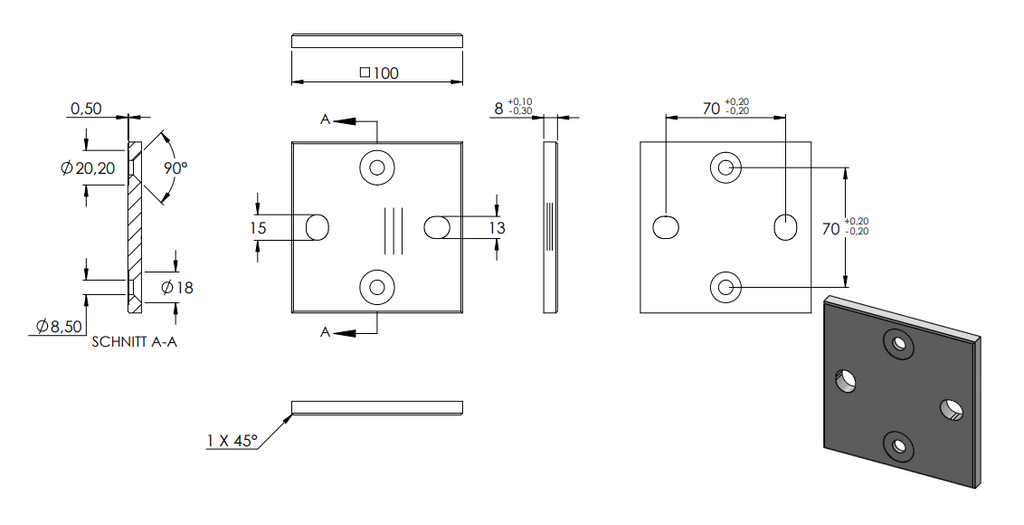 Zeichnung Ankerplatte 100 x 100 x 8 mm