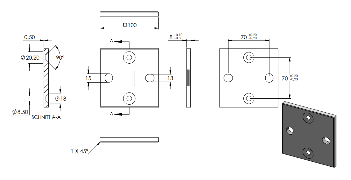 Zeichnung Ankerplatte 100 x 100 x 8 mm