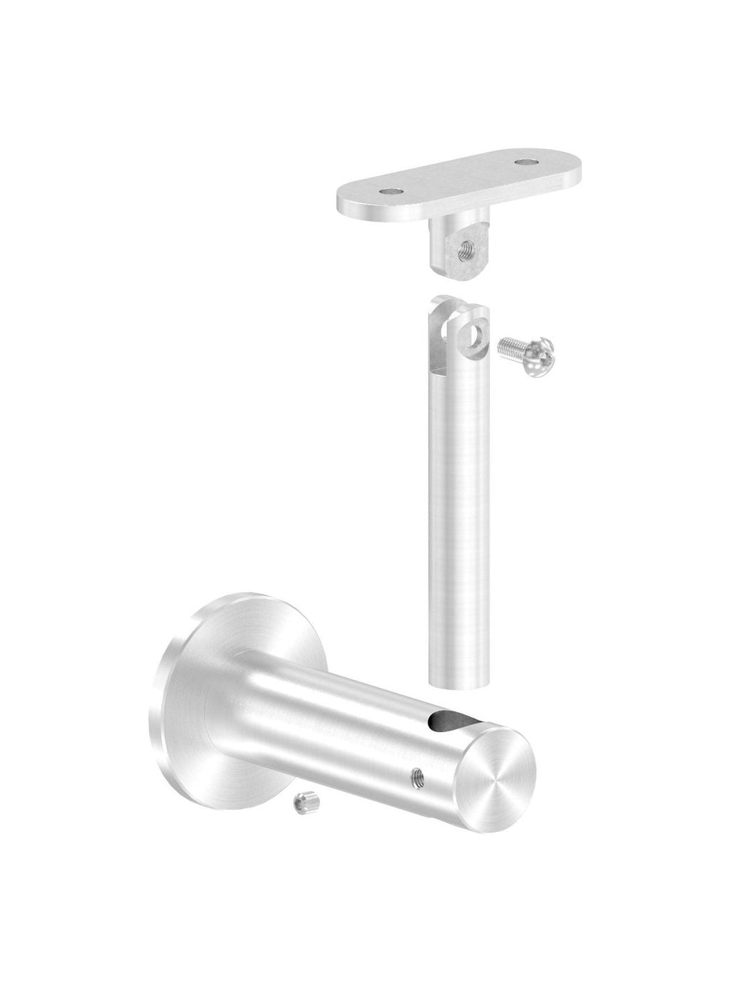 höhenverstellbarer Handlaufhalter mit Innengewinde, Gelenk und Haltenplatte, V2A