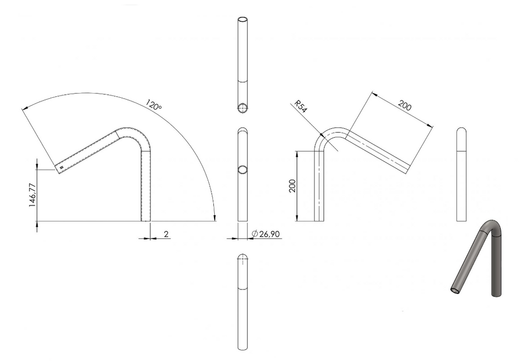 Zeichnung Rohrbogen Ø 26,9 mm