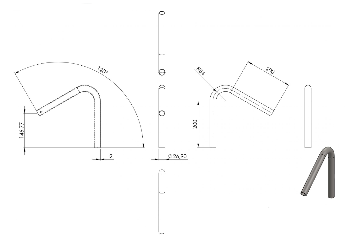 Zeichnung Rohrbogen Ø 26,9 mm