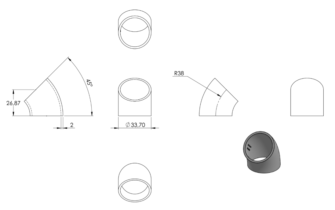 Zeichnung Schweißbogen Ø 33,7 mm