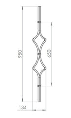 Designstab mit Edelstahlbund, Länge 950 mm, V2A