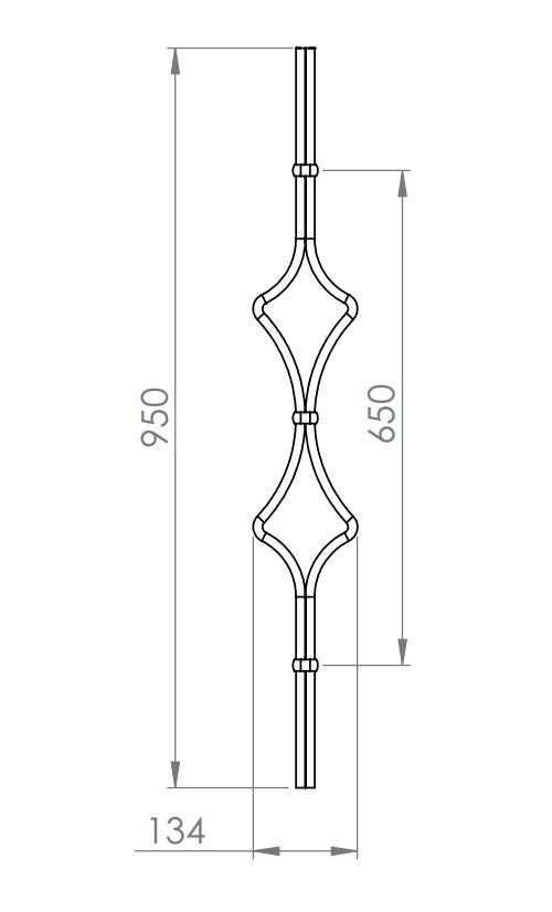 Designstab mit Edelstahlbund, Länge 950 mm, V2A