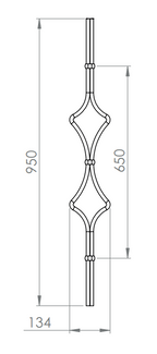 Designstab mit Edelstahlbund, Länge 950 mm, V2A