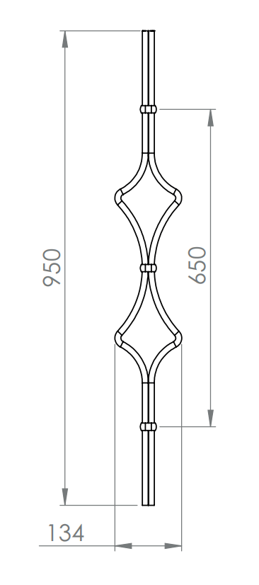 Designstab mit Edelstahlbund, Länge 950 mm, V2A