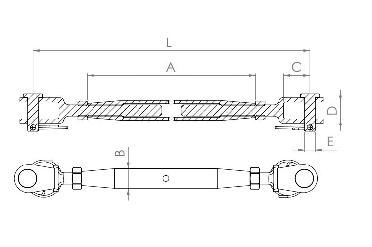 Wantenspanner mit 2 x Gabel und Gewinde, V4A