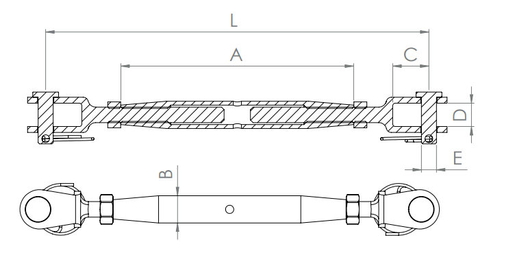 Wantenspanner mit 2 x Gabel und Gewinde, V4A