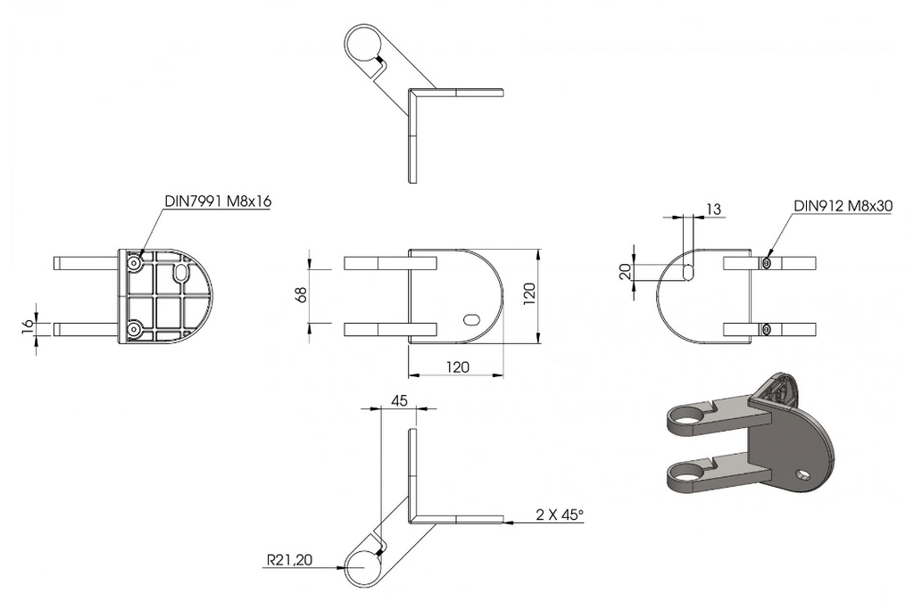 Edelstahl 90° Wandbefestigung für Geländerpfosten zum Spannen, für Außenecke, V2A