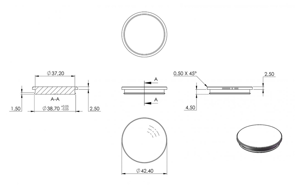 Zeichnung Rohrabschlussstopfen für Rohr Ø 42,4 x 2,0 mm